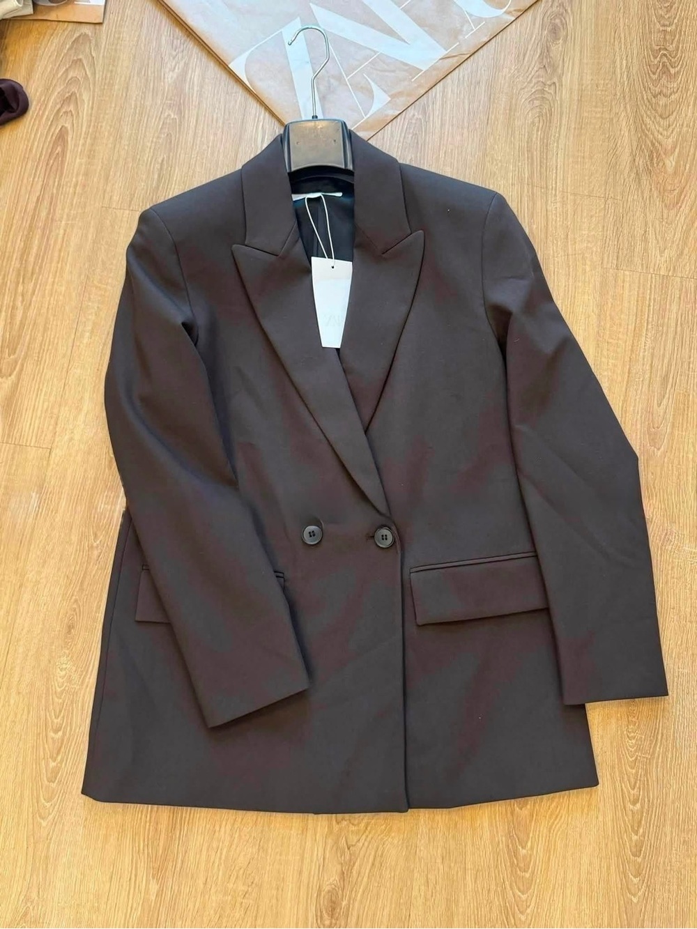 Zara Brandnew XS- Dark Brown Womens Double-Button Blazer